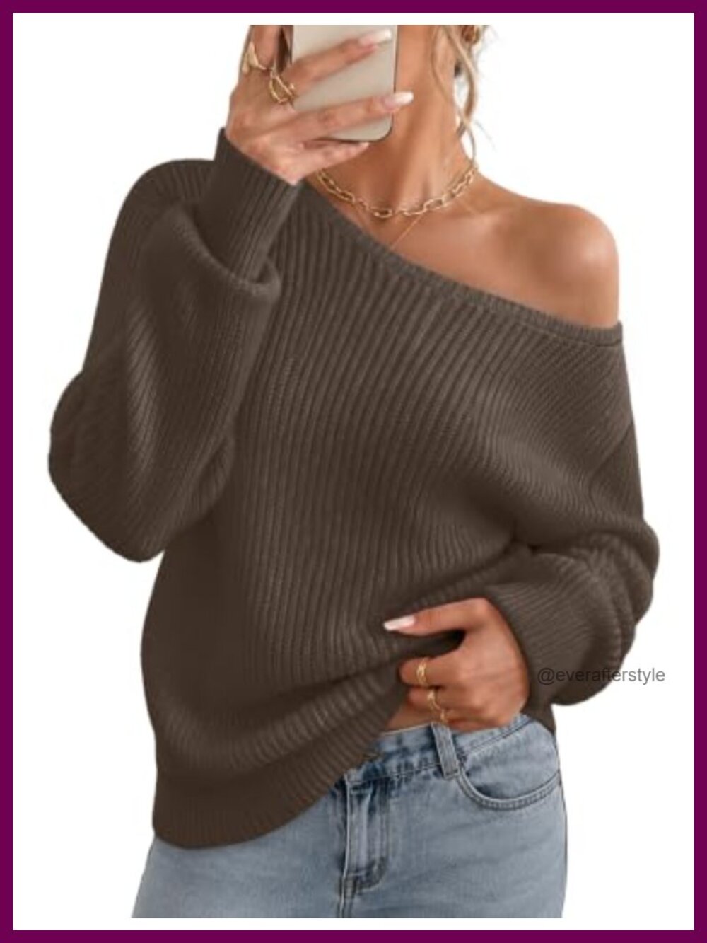 Womens Off Shoulder Sweater Long Sleeve Drop Shoulder Crochet Knit Pullover